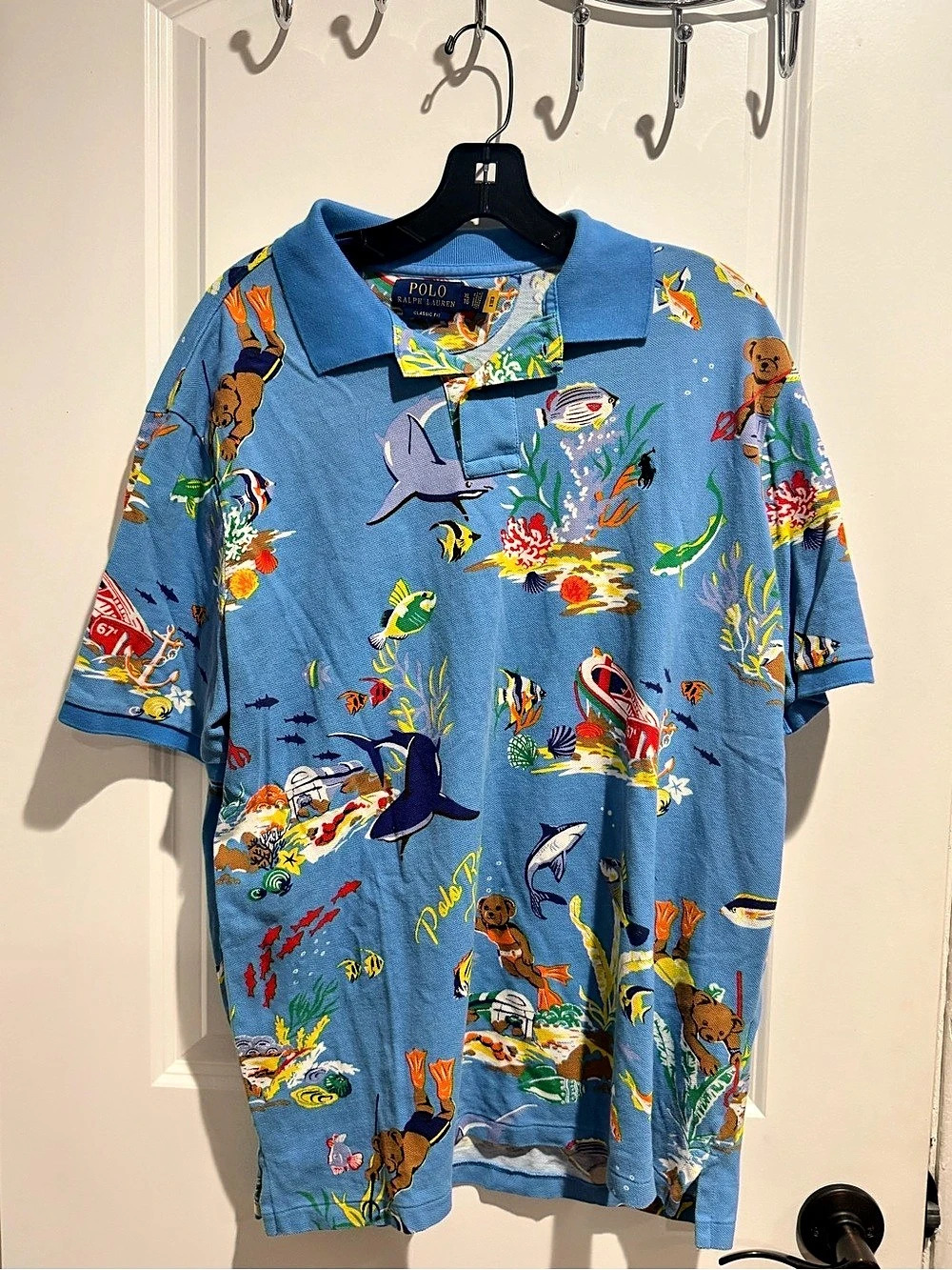 Polo Ralph Lauren Polo Bear Sea Print Polo Shirt Mens XL